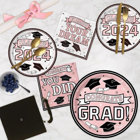 لوازم حفلات التخرج، مجموعة أدوات مائدة حفلات التخرج، أطباق ورقية للاستعمال مرة واحدة، مناديل وأكواب، لافتة مفرش المائدة لعام 2024، ديكورات حفلات التخرج المارونية، خدمة 25 in Kuwait