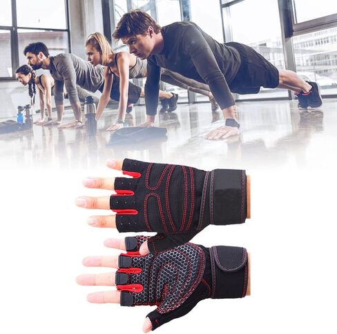 Workout Gloves for Men and Women, Fitness Gloves Prevent Slip Breathable Fingerless Men Women Workout Gloves with Wrist Wrap for Weightlifting,Cycling, Exercise, Training, Gym, Red in Saudi Arabia