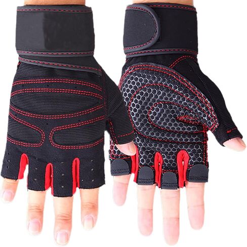 Workout Gloves for Men and Women, Fitness Gloves Prevent Slip Breathable Fingerless Men Women Workout Gloves with Wrist Wrap for Weightlifting,Cycling, Exercise, Training, Gym, Red in Saudi Arabia