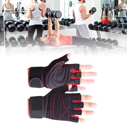 Workout Gloves for Men and Women, Fitness Gloves Prevent Slip Breathable Fingerless Men Women Workout Gloves with Wrist Wrap for Weightlifting,Cycling, Exercise, Training, Gym, Red in Saudi Arabia