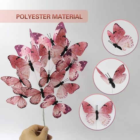 Daelyn 3D Butterfly Wall Decoration DIY Crafts Butterfly Decoration Suitable for Home Flower Arrangement Wedding Party Birthday Present 12pcs 2 Sizes (Pink Large) in Saudi Arabia