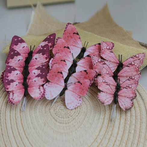 Daelyn 3D Butterfly Wall Decoration DIY Crafts Butterfly Decoration Suitable for Home Flower Arrangement Wedding Party Birthday Present 12pcs 2 Sizes (Pink Large) in Saudi Arabia