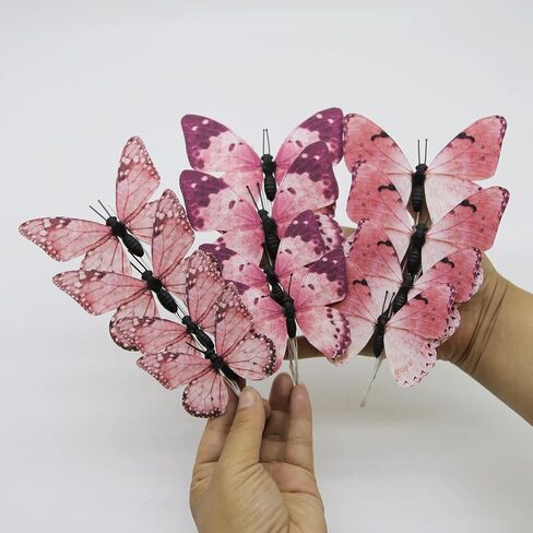 Daelyn 3D Butterfly Wall Decoration DIY Crafts Butterfly Decoration Suitable for Home Flower Arrangement Wedding Party Birthday Present 12pcs 2 Sizes (Pink Large) in Saudi Arabia
