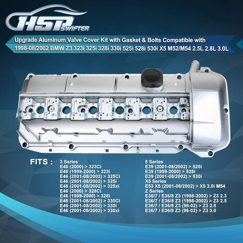 Aluminum Valve Cover Kit with Gasket, Bolts, Oil Cap, Spark Plug Tube Seals, Compatible with BMW E46 E39 E60 E83 E53 X5 X3 325CI 325I 325XI 330CI 330XI 525I 530I 330i Z4 OE 11127512839 11-12-7-512-839 in Saudi Arabia