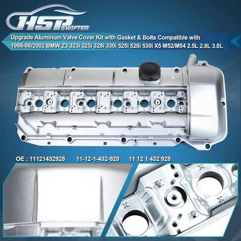 Aluminum Valve Cover Kit with Gasket, Bolts, Oil Cap, Spark Plug Tube Seals, Compatible with BMW E46 E39 E60 E83 E53 X5 X3 325CI 325I 325XI 330CI 330XI 525I 530I 330i Z4 OE 11127512839 11-12-7-512-839 in Saudi Arabia
