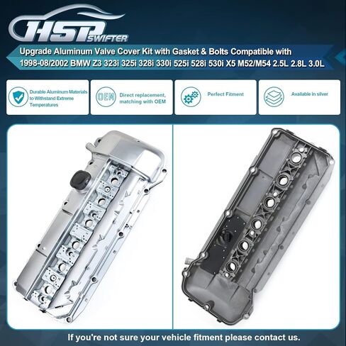 Aluminum Valve Cover Kit with Gasket, Bolts, Oil Cap, Spark Plug Tube Seals, Compatible with BMW E46 E39 E60 E83 E53 X5 X3 325CI 325I 325XI 330CI 330XI 525I 530I 330i Z4 OE 11127512839 11-12-7-512-839 in Saudi Arabia