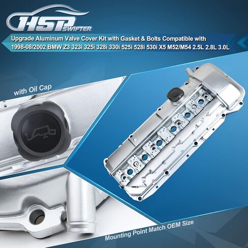 Aluminum Valve Cover Kit with Gasket, Bolts, Oil Cap, Spark Plug Tube Seals, Compatible with BMW E46 E39 E60 E83 E53 X5 X3 325CI 325I 325XI 330CI 330XI 525I 530I 330i Z4 OE 11127512839 11-12-7-512-839 in Saudi Arabia