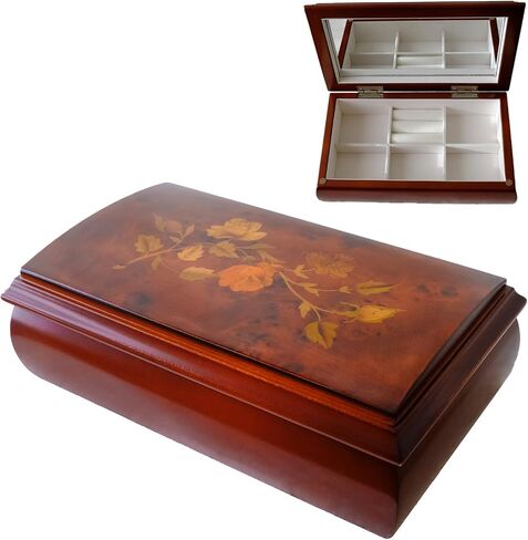JEWLBOXER Jewelry Organizer –CLASSIC FLORAL INLAY Wooden Jewelry Box with Large Mirror, Ring, Earring Organizer,Rich Brown,Dark Walnut in Saudi Arabia