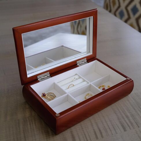 JEWLBOXER Jewelry Organizer –CLASSIC FLORAL INLAY Wooden Jewelry Box with Large Mirror, Ring, Earring Organizer,Rich Brown,Dark Walnut in Saudi Arabia