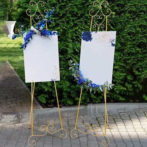 2 Pcs 17 x 15 x 57 Inch Art Painting Display Easel Stand Floor Metal Tripod Artist Easel Adjustable Easels for Painting with Chain Support for Wedding Welcome Drawing Coffee Shop Exhibition in Saudi Arabia