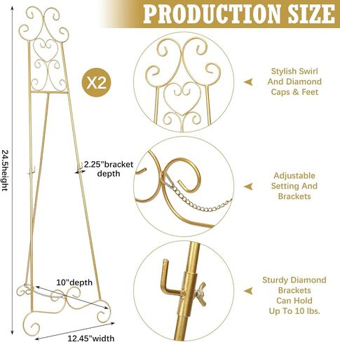 2 Pcs 17 x 15 x 57 Inch Art Painting Display Easel Stand Floor Metal Tripod Artist Easel Adjustable Easels for Painting with Chain Support for Wedding Welcome Drawing Coffee Shop Exhibition in Saudi Arabia
