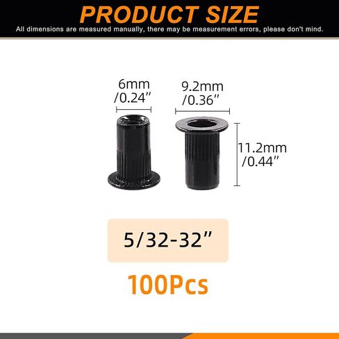 100Pcs 5/16"-18 Rivet Nuts SAE Carbon Steel Black Zinc Plated Rivet Nuts Knurled Flat Head Rivnuts Threaded Insert Nuts in Saudi Arabia