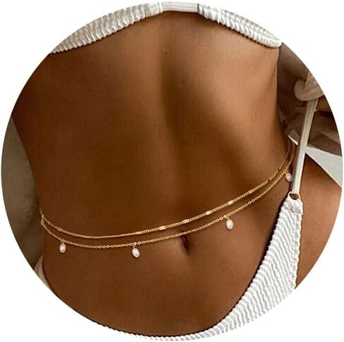 2Pcs 18K Gold Plated Waist Chains for Women Girls Layered Belly Chains Gold Pearl Beaded Chains for Waist Sexy Bikini Summer Beach Adjustable Body Chains Jewelry in Kuwait