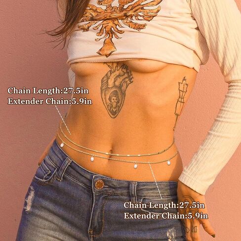 2Pcs 18K Gold Plated Waist Chains for Women Girls Layered Belly Chains Gold Pearl Beaded Chains for Waist Sexy Bikini Summer Beach Adjustable Body Chains Jewelry in Kuwait