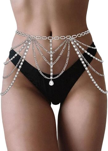 ريتان النساء أحزمة سلسلة فضية حجر الراين سلسلة البطن بيكيني الخصر سلاسل الطبقات كريستال موضة الخصر مجوهرات in Kuwait