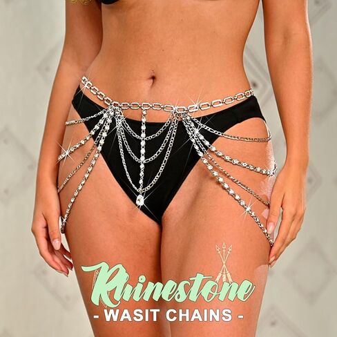 ريتان النساء أحزمة سلسلة فضية حجر الراين سلسلة البطن بيكيني الخصر سلاسل الطبقات كريستال موضة الخصر مجوهرات in Kuwait