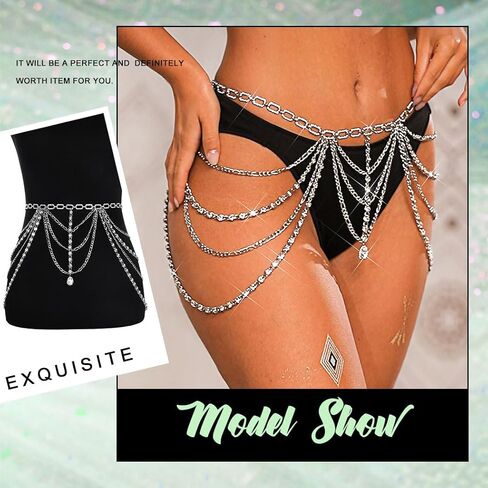 ريتان النساء أحزمة سلسلة فضية حجر الراين سلسلة البطن بيكيني الخصر سلاسل الطبقات كريستال موضة الخصر مجوهرات in Kuwait