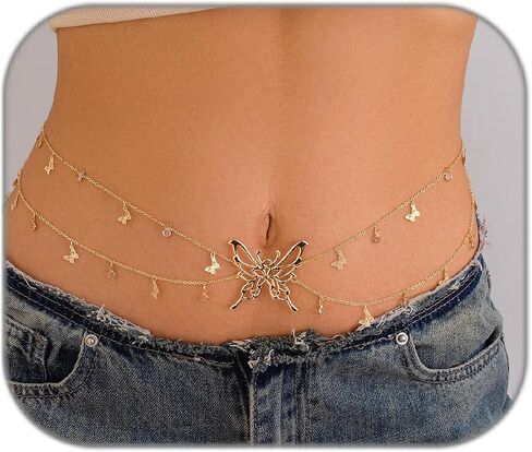 Butterfly Waist Chain for Women Silver/Gold Layered Belly Chain Adjustable Charm Sexy Body Chain Belt Y2k Stomach Chain Fashion Jewelry Gifts Accessories in Saudi Arabia