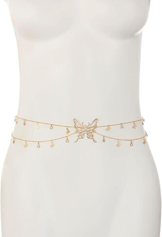 Butterfly Waist Chain for Women Silver/Gold Layered Belly Chain Adjustable Charm Sexy Body Chain Belt Y2k Stomach Chain Fashion Jewelry Gifts Accessories in Saudi Arabia