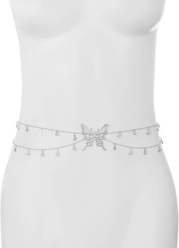 Butterfly Waist Chain for Women Silver/Gold Layered Belly Chain Adjustable Charm Sexy Body Chain Belt Y2k Stomach Chain Fashion Jewelry Gifts Accessories in Saudi Arabia
