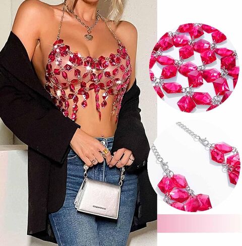 سلسلة الجسم بلايز للنساء الوردي كريستال الجسم سلسلة الصدرية الأعلى مثير مبهر عارية الذراعين الصدر الجسم سلاسل مجوهرات للنساء والفتيات in Kuwait
