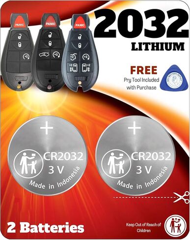 (عبوتان) بطارية CR2032 OEM لمفتاح التحكم عن بعد 2032 بديلة لسيارة جيب كرايسلر تاون آند كونتري دودج جراند كارافان رام تشارجر دورانجو تشالنجر (M3N5WY783X، GQ4-53T) تحقق من دليل الإعداد in Kuwait