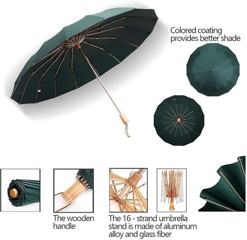صنع الحرفيون مظلة سفر مقاومة للرياح، مظلة صغيرة قابلة للطي، مقبض خشبي، مظلة مدمجة ومحمولة مضادة للصدأ مع 16 ضلع من الألياف الزجاجية والألمنيوم، خفيفة الوزن مع أقراص جل ملونة مضادة للأشعة فوق البنفسجية in Kuwait