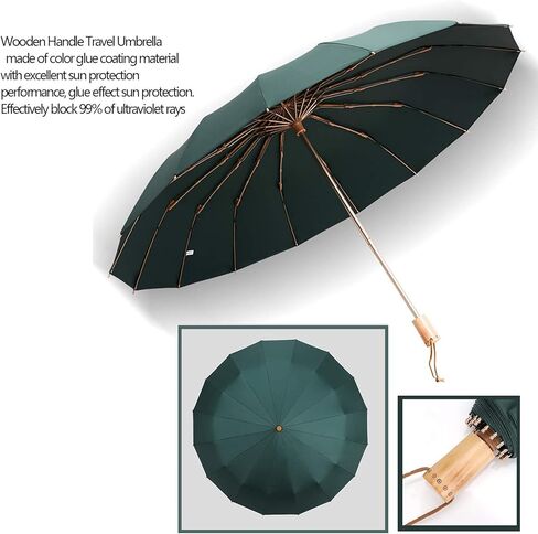 صنع الحرفيون مظلة سفر مقاومة للرياح، مظلة صغيرة قابلة للطي، مقبض خشبي، مظلة مدمجة ومحمولة مضادة للصدأ مع 16 ضلع من الألياف الزجاجية والألمنيوم، خفيفة الوزن مع أقراص جل ملونة مضادة للأشعة فوق البنفسجية in Kuwait