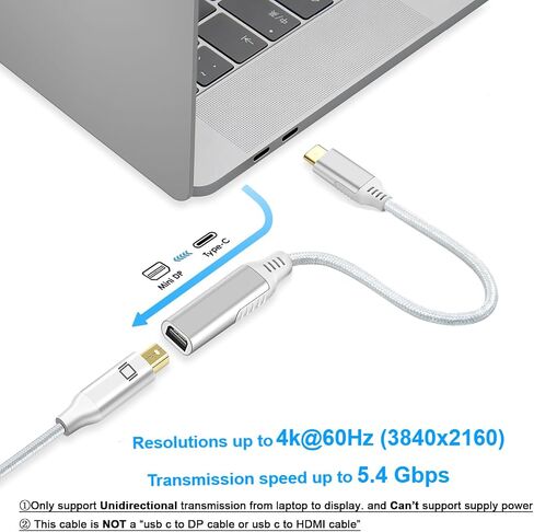 USB C to Mini DisplayPort Adapter,USB Type-C to Mini Displayport Adapter 4K@60Hz & Nylon Compatible with MacBook Pro 2016-2023/Air,ChromeBook Pixel,IPad Pro2018-2020,Galaxy S8-S23 More in Saudi Arabia