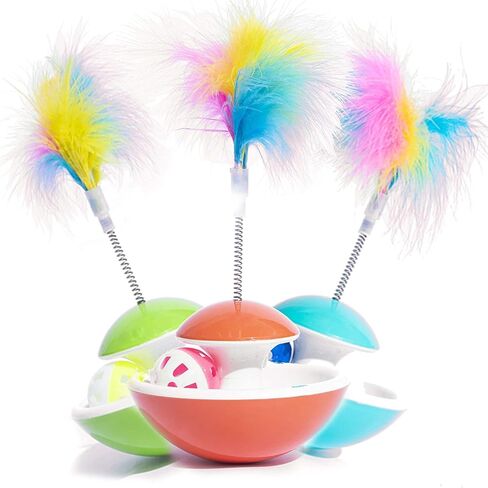 لعبة بلاستيكية بهلوان للقطط من LUCKITTY مع كرة وريش ونعناع بري، ألعاب تفاعلية للقطط للقطط/ألعاب الريش الصغيرة في الأماكن المغلقة - لون عشوائي (أحمر أزرق أو أخضر) in Kuwait