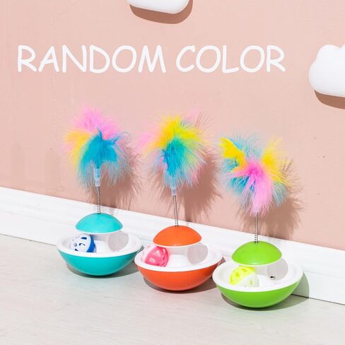 لعبة بلاستيكية بهلوان للقطط من LUCKITTY مع كرة وريش ونعناع بري، ألعاب تفاعلية للقطط للقطط/ألعاب الريش الصغيرة في الأماكن المغلقة - لون عشوائي (أحمر أزرق أو أخضر) in Kuwait
