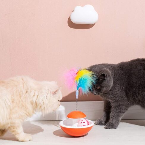 لعبة بلاستيكية بهلوان للقطط من LUCKITTY مع كرة وريش ونعناع بري، ألعاب تفاعلية للقطط للقطط/ألعاب الريش الصغيرة في الأماكن المغلقة - لون عشوائي (أحمر أزرق أو أخضر) in Kuwait