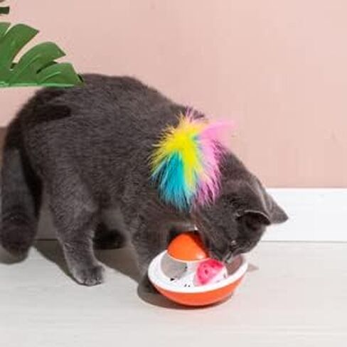 لعبة بلاستيكية بهلوان للقطط من LUCKITTY مع كرة وريش ونعناع بري، ألعاب تفاعلية للقطط للقطط/ألعاب الريش الصغيرة في الأماكن المغلقة - لون عشوائي (أحمر أزرق أو أخضر) in Kuwait