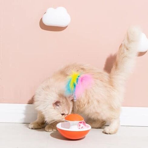 لعبة بلاستيكية بهلوان للقطط من LUCKITTY مع كرة وريش ونعناع بري، ألعاب تفاعلية للقطط للقطط/ألعاب الريش الصغيرة في الأماكن المغلقة - لون عشوائي (أحمر أزرق أو أخضر) in Kuwait