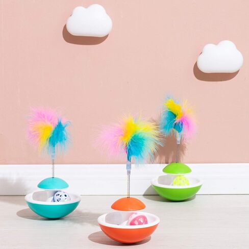 لعبة بلاستيكية بهلوان للقطط من LUCKITTY مع كرة وريش ونعناع بري، ألعاب تفاعلية للقطط للقطط/ألعاب الريش الصغيرة في الأماكن المغلقة - لون عشوائي (أحمر أزرق أو أخضر) in Kuwait