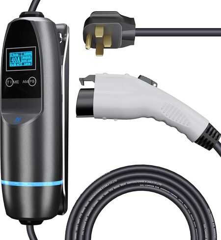 شاحن EV من المستوى 1 والمستوى 2 من KHONS، حتى 40 أمبير، كابل بطول 16.4 قدم، شاحن سيارة كهربائي محمول، ضبط وقت بدء الشحن، قابس NEMA 14-50، متوافق مع السيارات الكهربائية J1772، داخلي/خارجي (G2) in Kuwait