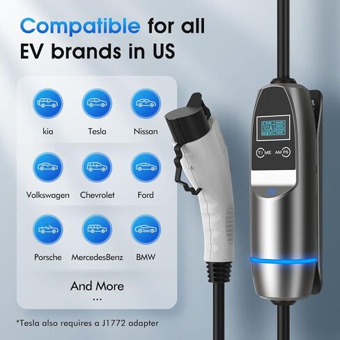 شاحن EV من المستوى 1 والمستوى 2 من KHONS، حتى 40 أمبير، كابل بطول 16.4 قدم، شاحن سيارة كهربائي محمول، ضبط وقت بدء الشحن، قابس NEMA 14-50، متوافق مع السيارات الكهربائية J1772، داخلي/خارجي (G2) in Kuwait