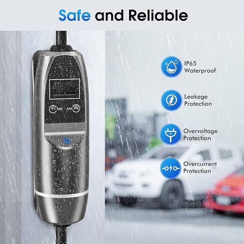 شاحن EV من المستوى 1 والمستوى 2 من KHONS، حتى 40 أمبير، كابل بطول 16.4 قدم، شاحن سيارة كهربائي محمول، ضبط وقت بدء الشحن، قابس NEMA 14-50، متوافق مع السيارات الكهربائية J1772، داخلي/خارجي (G2) in Kuwait