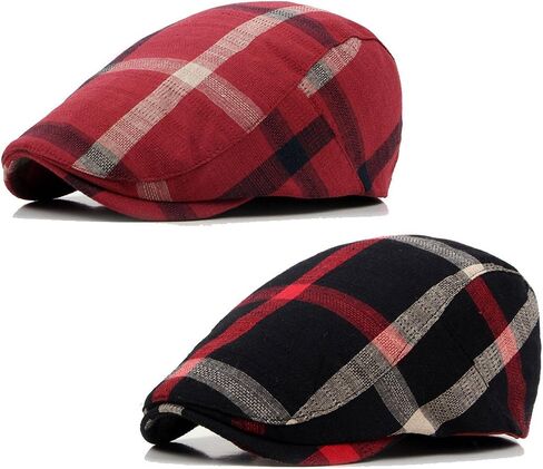 ZLSLZ Mens Adjustable Plaid Ivy Newsboy Cabbie Gatsby Golf Beret Flat Hat Cap in Saudi Arabia