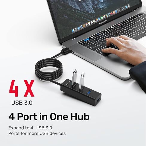 Unitek 4-Port USB 3.0 Hub, 4 Ft Long Cable USB Extension Multiple Port Splitter with Micro USB Charging Port Compatible for Windows PC, Laptop,Flash Drive,Wireless Mouse Keyboard 1.2 M - Black in Saudi Arabia