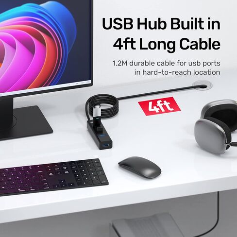 Unitek 4-Port USB 3.0 Hub, 4 Ft Long Cable USB Extension Multiple Port Splitter with Micro USB Charging Port Compatible for Windows PC, Laptop,Flash Drive,Wireless Mouse Keyboard 1.2 M - Black in Saudi Arabia