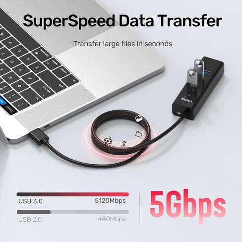 Unitek 4-Port USB 3.0 Hub, 4 Ft Long Cable USB Extension Multiple Port Splitter with Micro USB Charging Port Compatible for Windows PC, Laptop,Flash Drive,Wireless Mouse Keyboard 1.2 M - Black in Saudi Arabia