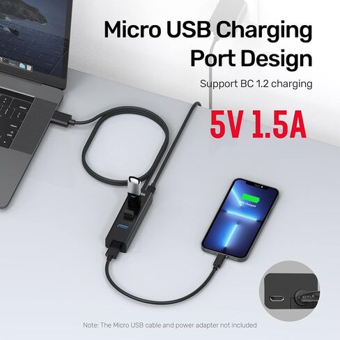 Unitek 4-Port USB 3.0 Hub, 4 Ft Long Cable USB Extension Multiple Port Splitter with Micro USB Charging Port Compatible for Windows PC, Laptop,Flash Drive,Wireless Mouse Keyboard 1.2 M - Black in Saudi Arabia