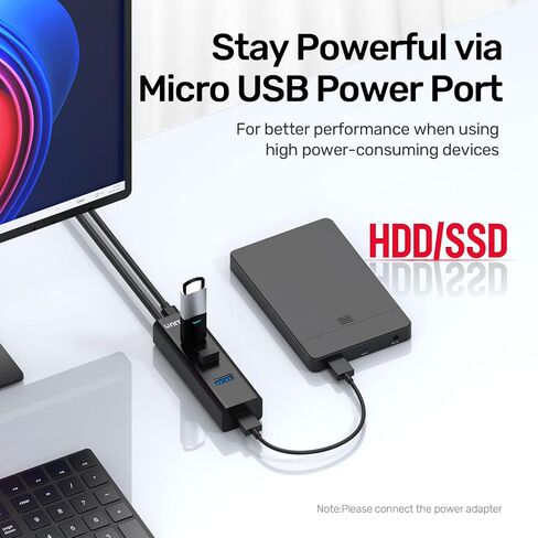 Unitek 4-Port USB 3.0 Hub, 4 Ft Long Cable USB Extension Multiple Port Splitter with Micro USB Charging Port Compatible for Windows PC, Laptop,Flash Drive,Wireless Mouse Keyboard 1.2 M - Black in Saudi Arabia