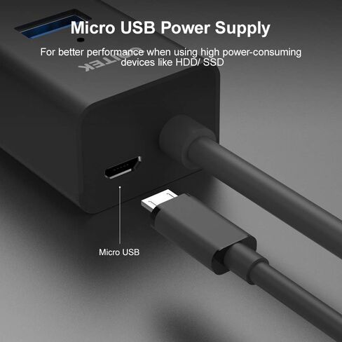 Unitek 4-Port USB 3.0 Hub, 4 Ft Long Cable USB Extension Multiple Port Splitter with Micro USB Charging Port Compatible for Windows PC, Laptop,Flash Drive,Wireless Mouse Keyboard 1.2 M - Black in Saudi Arabia
