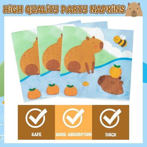 96Pcs Capybara Party Plates Supplies - Cute Cartoon Capybara Party Tableware Decorations Animal Orange Disposable Paper Plates Napkins Forks for Kids Birthday Baby Shower, Serves 24 Guests in Saudi Arabia