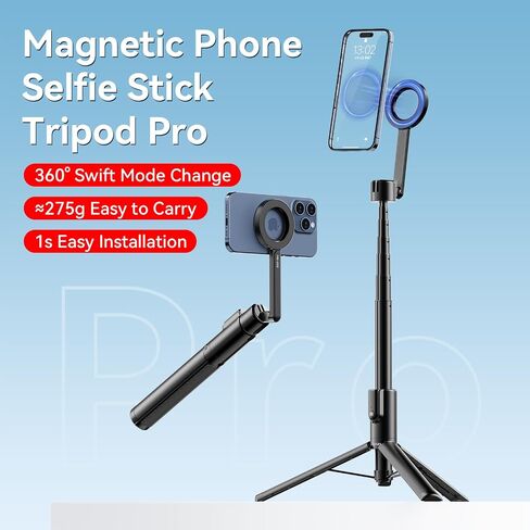 ULANZI 64.6'' Magnetic Selfie Stick Tripod Max, All-in-One Phone Tripod w Magnetic Phone Holder & Detachable Wireless Remote, Magsafe Compatible, for iPhone 15 14 13 12 Series & Android Phones (Black) in Saudi Arabia