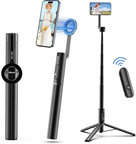 ULANZI 64.6'' Magnetic Selfie Stick Tripod Max, All-in-One Phone Tripod w Magnetic Phone Holder & Detachable Wireless Remote, Magsafe Compatible, for iPhone 15 14 13 12 Series & Android Phones (Black) in Saudi Arabia