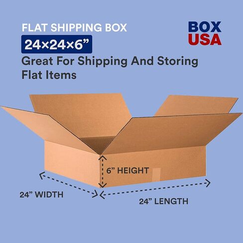 BOX USA 24x24x6 Flat Corrugated Boxes, Flat, 24L x 24W x 6H, Pack of 10 | Shipping, Packaging, Moving, Storage Box for Home or Business, Strong Wholesale Bulk Boxes in Kuwait
