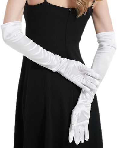 قفازات طويلة لحفلات الأوبرا من الساتان للنساء، مقاس 55.88 سم، قفازات قابلة للتمدد لحفلات الزفاف المسائية، طول الكوع، مقاس البالغين in Kuwait